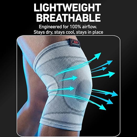 McDavid 4-Way Elastic Knee Sleeve, Compression Knee Support for Pain Relief, Soreness, All-Day Daily Activity White/Grey XL