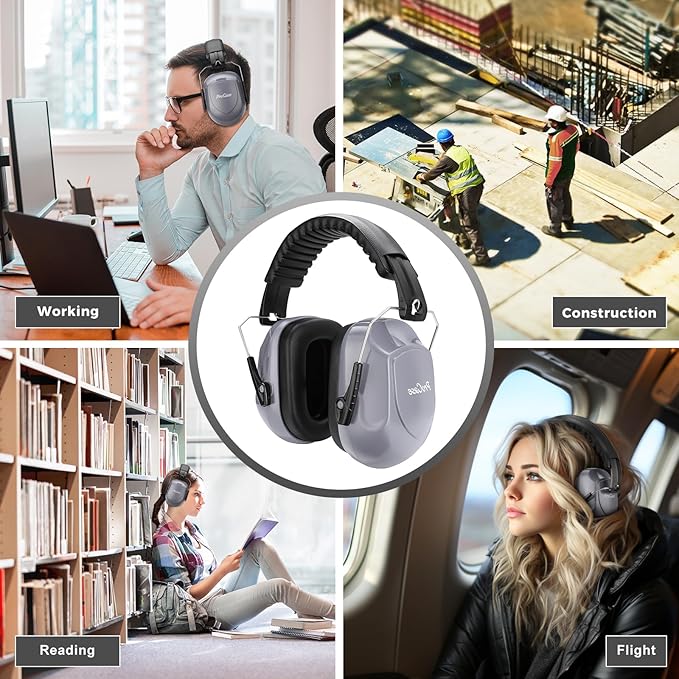 ProCase Noise Reduction Ear Muffs, Sound Proof Ear Protection, NRR 28dB Noise Cancelling Headphones for Adults Kids Autism, Hearing Protection for Shooting Gun Range Mowing -Grey