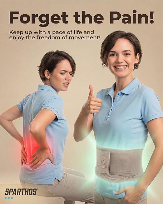 Sparthos Back Brace for Lower Back Pain - Immediate Relief from Sciatica, Herniated Disc - Breathable Design With Lumbar Support Pad - For Men & Women - Fits 38–44″ Waist (Taupe-Medium, Check Sizing)
