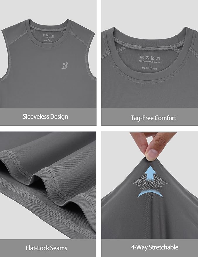 Roadbox Boys Youth Sleeveless Compression Shirt, Quick Dry Kids Football Undershirt, Athletic Soft Tank Tops Sport Basketball