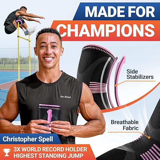 DR. BRACE ELITE Knee Brace with Size Stabilizer (2 Pack) Knee Brace for Women & Men, Workout, Sports, Daily Knee Compression Sleeve for Maximum Knee Pain Support & Fast Recovery (Orion, Large)