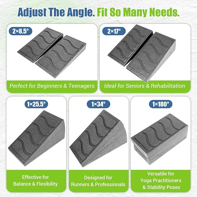 ODCPN Squat Wedge Block, 5 Adjustable Angles Slant Board for Calf Stretching with Stretching Strap & Poster, 520 LBS Heel Elevated Squat Wedge Capacity for Yoga, Ankle Physical Therapy & Mobility