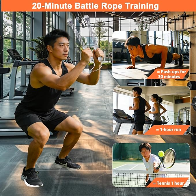 Ropeless Battle Ropes for Home Gym, Adjustable Load, Slip-Resistant, Portable for Full Body HIIT & Strength Training, Ideal for Home Travel, Beginners & Fitness Enthusiasts(Grey)