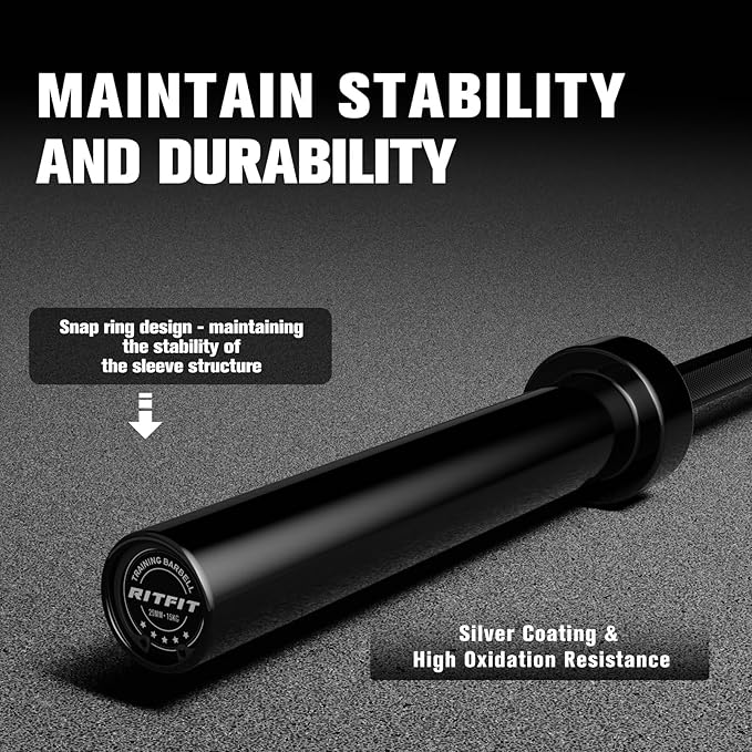 RitFit Elite 7ft Olympic Barbell, Robust 45lb Barbell for Weightlifting and Powerlifting, Superior Olympic Bar with Exceptional 500lbs Load Capacity, Weight Bar for 2” Standard Plates