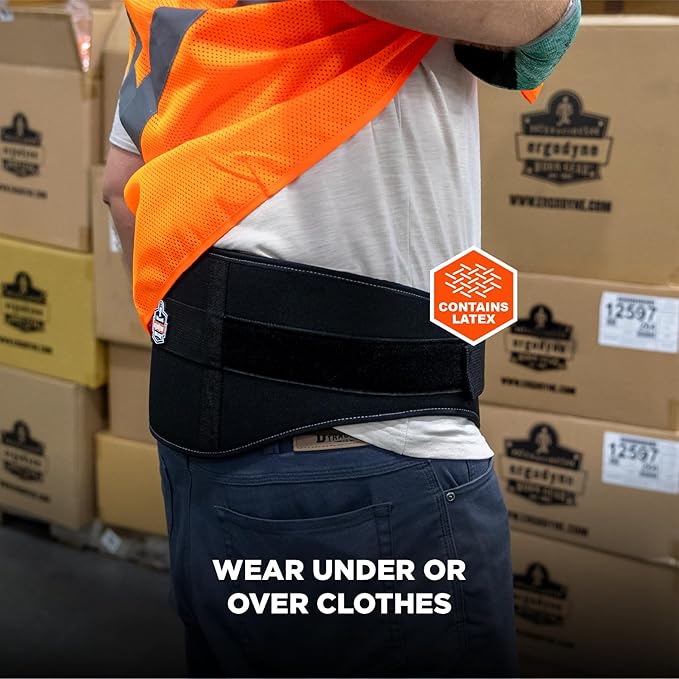 Ergodyne ProFlex 1500 Weight Lifters Style Back Support Belt, X-Large, Black
