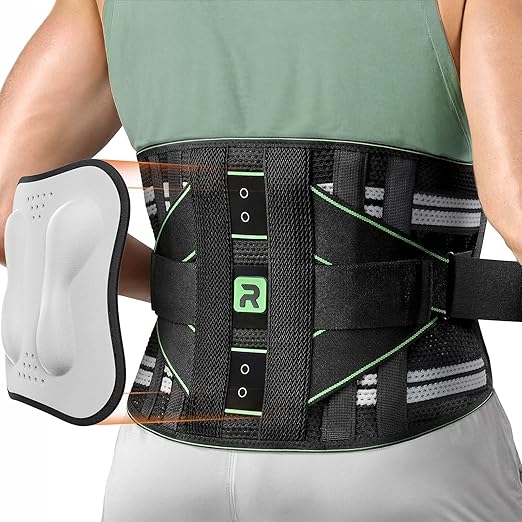 Rakiie Back Brace for Lower Back Pain Relief, 8 Stays Powerful Lumbar Support for Men Women, Back Support Belt with 3D Pad, Breathable Back Support Brace with Adjustable Strap for Herniated Disc, Sciatica, Green Size M