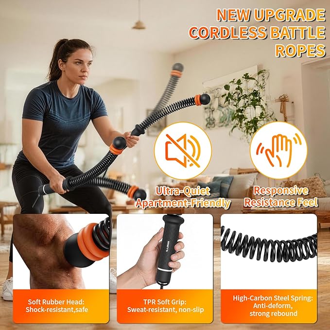 Ropeless Battle Ropes for Home Gym, Portable Cordless Weighted Battle Ropes with Storage Bag, High Calorie Burn for Men & Women, Fitness Equipment for HIIT & Low-Impact Aerobic Training