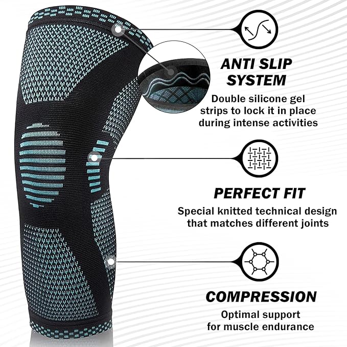 POWERLIX Knee Compression Sleeve - Best Knee Brace for Knee Pain for Men & Women â€“ Knee Support for Running, Basketball, Volleyball, Weightlifting, Gym, Workout, Sports - (Light Blue S)