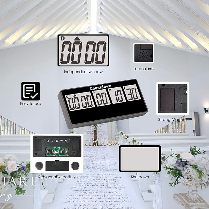 Jayron Retirement Countdown Timer - 9,999 Days Digital, Loud Alarms, Magnet Adsorption Stopwatch, Battery Operated, Replaceable, for Event Reminder, Pregnancy, Wedding, Kitchen (Black)