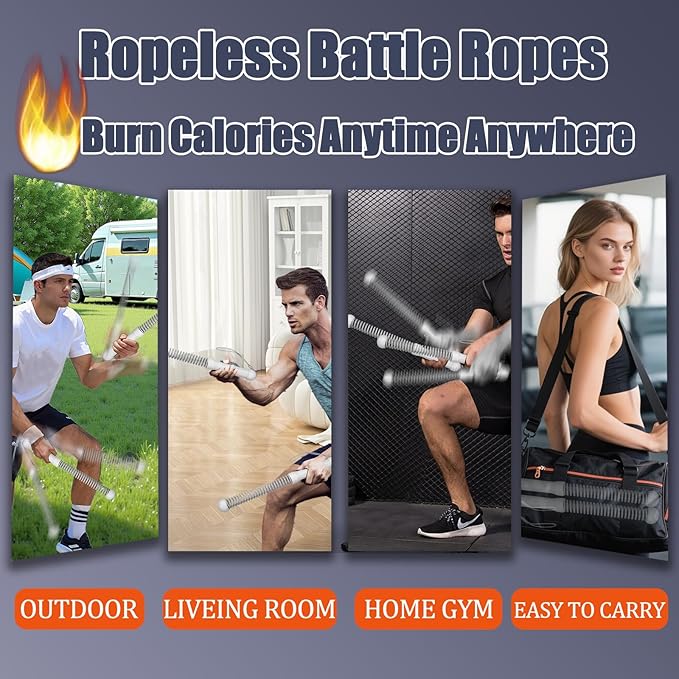 Weighted Ropeless Battle Ropes for Home Gym, Heavy Duty Portable Cordless Battle Ropes for Home and Outdoors，Workout Exercise Rope for Women and Men,2PCS