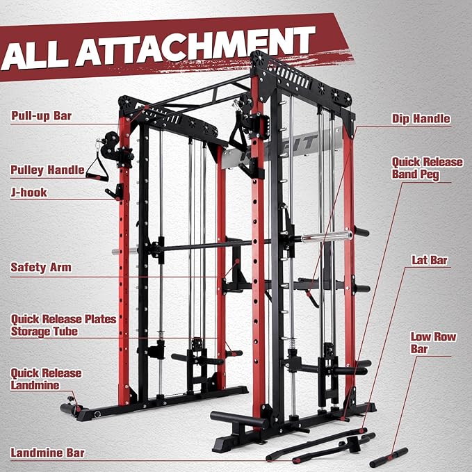 RitFit M1 Pro Smith Machine with Cable Crossover System, Multi-Function Squat Rack Power Cage for Home Gym, Power Rack and Packages