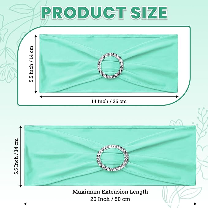 MDS Pack of 50 Spandex Chair Sashes Bow Premium Stretch Chair Cover Band with Buckle Slider Universal fits Elastic Dining Chair Ties for Wedding Party Banquet Events Decoration - Sea Green
