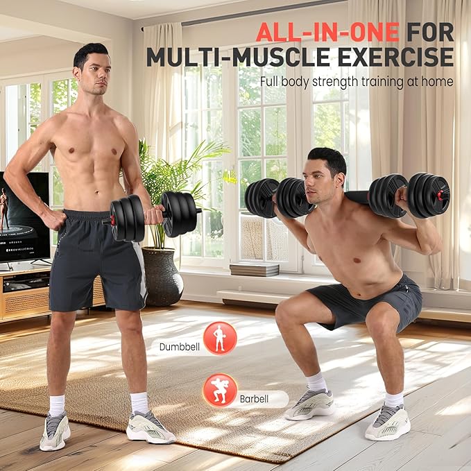 Adjustable Dumbbell Set, 20/30/40/60/80 lb Free Weight Set with Connector, 3-in-1 Design for Dumbbell, Barbell, and Weight Plate Training, Home Gym Fitness Equipment for Men and Women