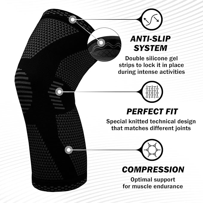 POWERLIX Knee Compression Sleeve - Best Knee Brace for Men & Women – Knee Support for Running, Basketball, Weightlifting, Gym, Workout, Sports, (Black, Large)