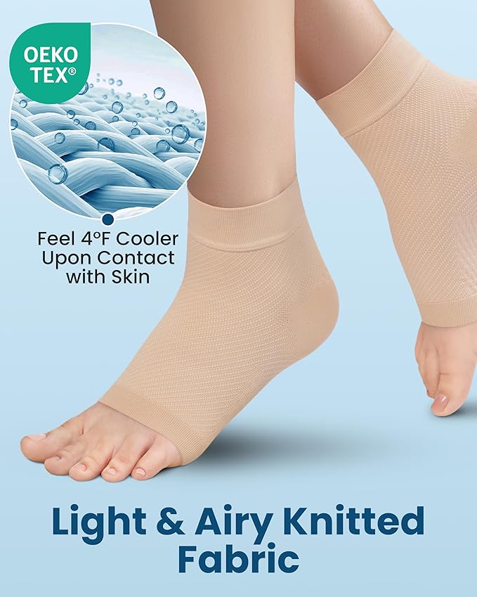 KEMFORD Ankle Compression Sleeve - 1-Pair, Plantar Fasciitis Braces - Open Toe Compression Socks for Swelling, Sprain, Neuropathy, Arch Support for Men and Women
