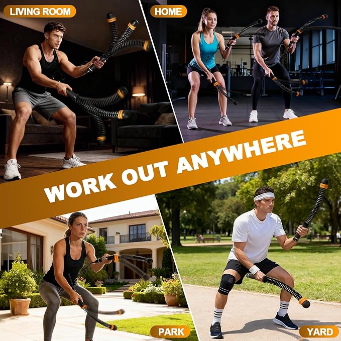 Portable Ropeless Battle Ropes, Adjustable Weights Cordless Battle Ropes for Home Gym with Storage Bag, Weighted Exercise Equipment for Low-Impact Workout, Strength & HIIT, for Men & Women (Black)