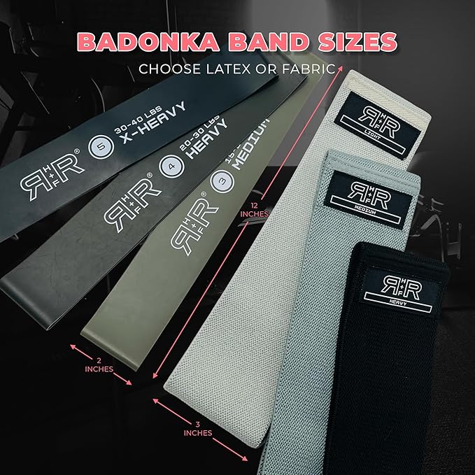 BADONKA Band Protective Sleeves for Booty Bands - Includes 3 Optional Fabric or Latex Resistance Loops - 3 Resistance Levels - Glute & Leg Workout Bands for Women & Men