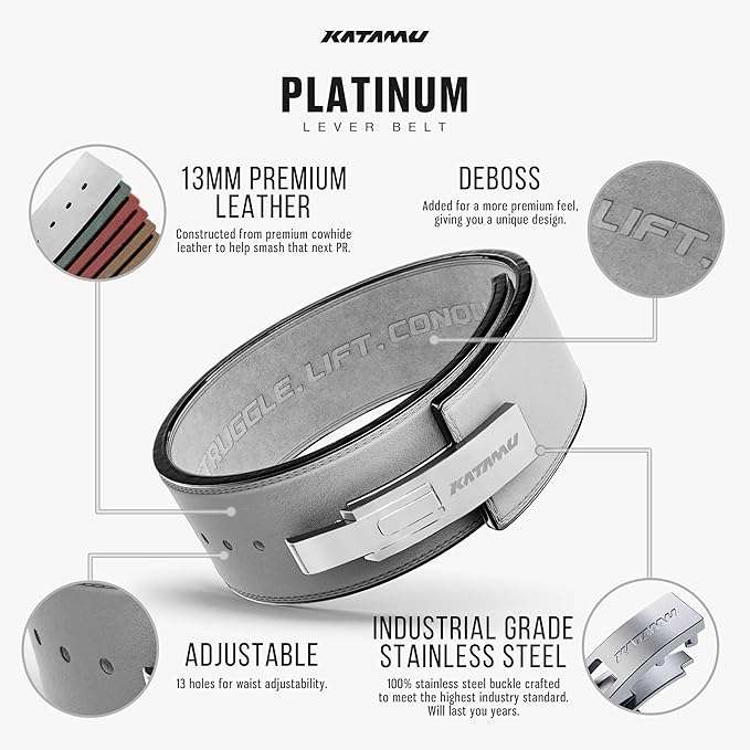 Katamu Premium 13mm Leather Weightlifting Belt - For Powerlifting, Weightlifting and Squat Lifting - Katamu Lever Belts