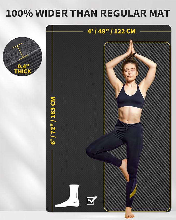 CAMBIVO Yoga Mat 72" x 48" Large Workout Mat for Home Gym Flooring | 6mm-12mm (0.24"-0.48") Extra Thick Exercise Mat for Apartment Fitness | High-Density TPE Cushioning for Joint Protection