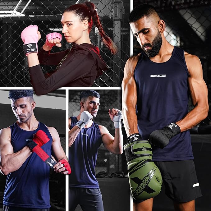 WYOX Gel Boxing Hand Wraps Inner Gloves for Men & Women – 80cm Quick Wrist Strap, Padded Knuckle Support, Fingerless MMA Muay Thai Kickboxing Wraps for Training, Punching & Martial Arts