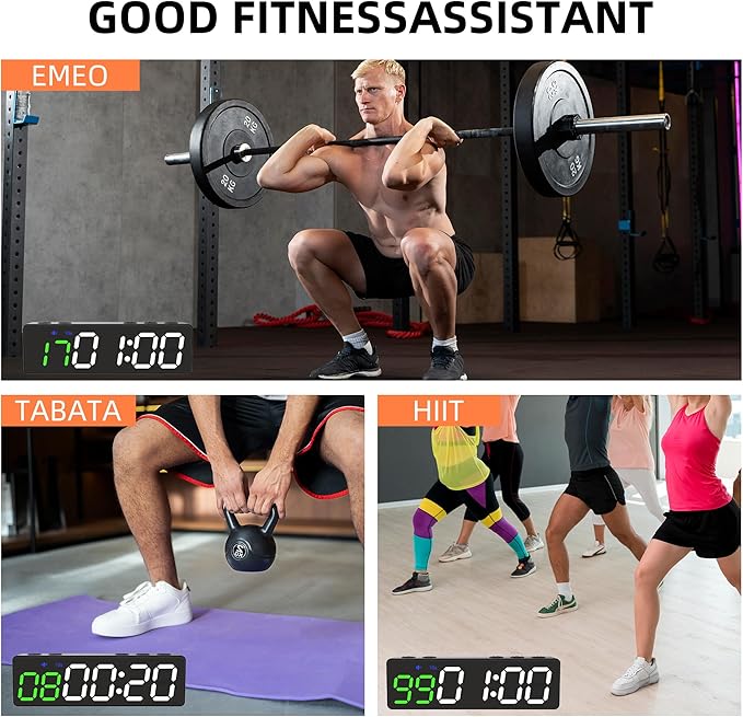 Mini Portable Gym Timer Clock, Large LED Digital Display Screen, Powerful Magnet, Powerful Battery, Count up/Down, Stopwatch, Exercise Interval Timer, Eight Fitness Modes, Suitable for Home and Gym