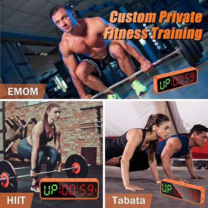 Small Gym Timer Clock Stopwatch Magnetic Workout Interval Timer, Large LED Digital Display, Home Accessories Countdown Clock for Home Gym Garage Schools (Matte Orange)