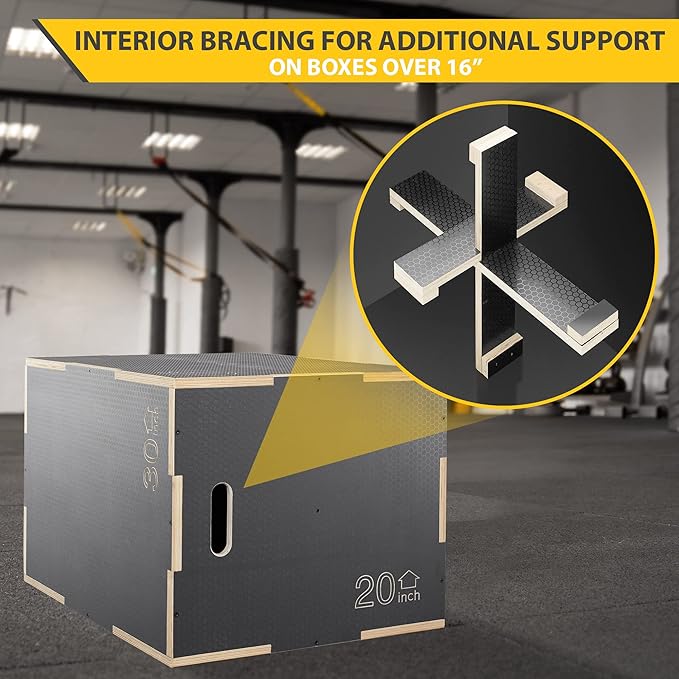 Philosophy Gym 3-in-1 Non-Slip Wooden Plyo Box, Wood Plyometric Jump Box Platform for Home Gym, HIIT, Step-Ups, and Strength Training