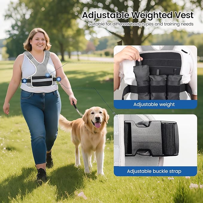 Adjustable Weighted Vest Woman 4-10lb/12-18lb/20-32lb Weighted Vest Men with 6 Ironsand Weights, Shoulder Pads and Large Pocket for Walking Running Crossfit Strength Training