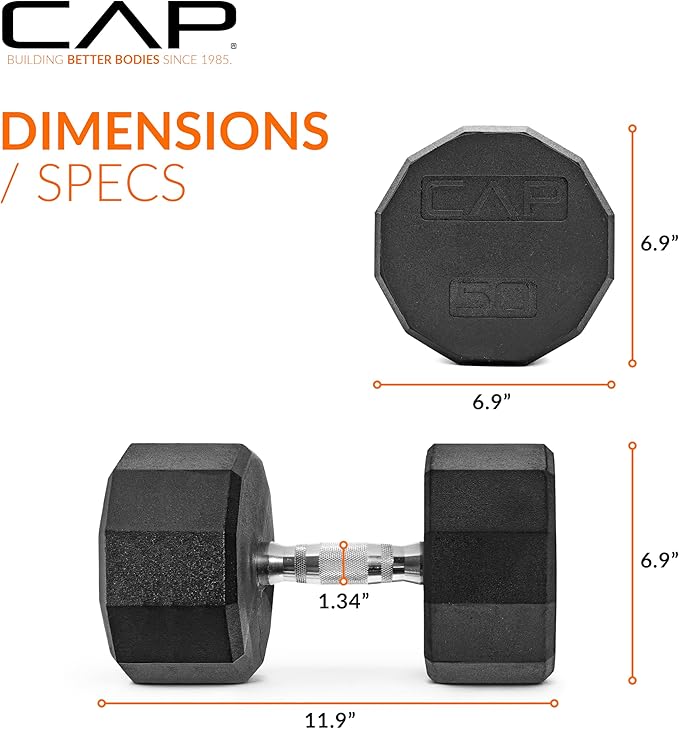CAP Barbell Coated Hex Dumbbell Weight - Single | 10-120 lbs | Multiple Options