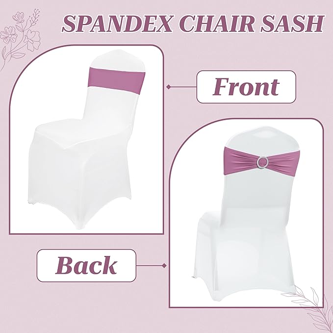 MDS Pack of 200 Spandex Chair Sashes Bow Universal fits Elastic Stretch Chair Bands Ties with Buckle for Wedding Party Banquet Events Decoration Spandex Slider Sashes Bow - Dusty Pink