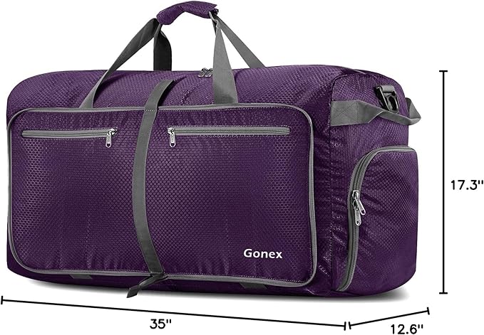 Gonex Large Foldable Travel Duffle Bag with Shoes Compartment, Packable Lightweight Water Repellent Duffel Bag for Camping Gym Weekender Bag