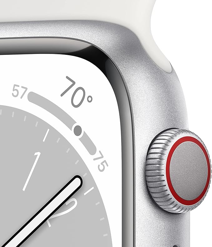 Apple Watch Series 8 [GPS + Cellular, 41mm] - Silver Aluminum Case with White Sport Band, S/M (Renewed)