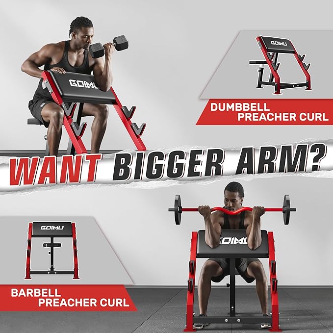 PC01 Preacher Curl Bench, Seated Arm Isolated Barbell Dumbbell Bicep Station, Adjustable Bicep Curl Machine with 2 Bar Holders for Home Gym
