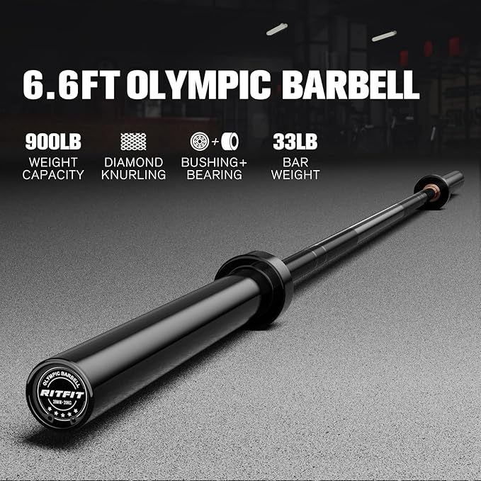 RitFit Elite 7ft Olympic Barbell, Robust 45lb Barbell for Weightlifting and Powerlifting, Superior Olympic Bar with Exceptional 500lbs Load Capacity, Weight Bar for 2” Standard Plates