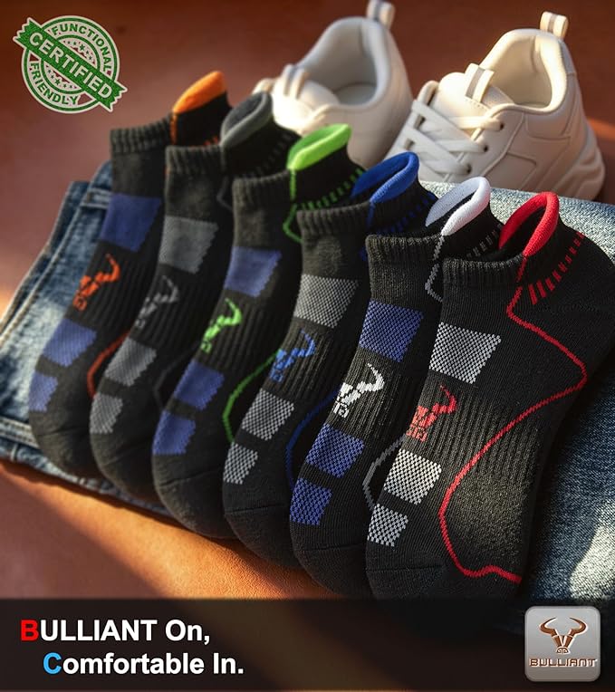 BULLIANT Men Running Socks,Active Ankle Socks No Show For Men With Cushioned Footbed Arch Support Breathable Wicking