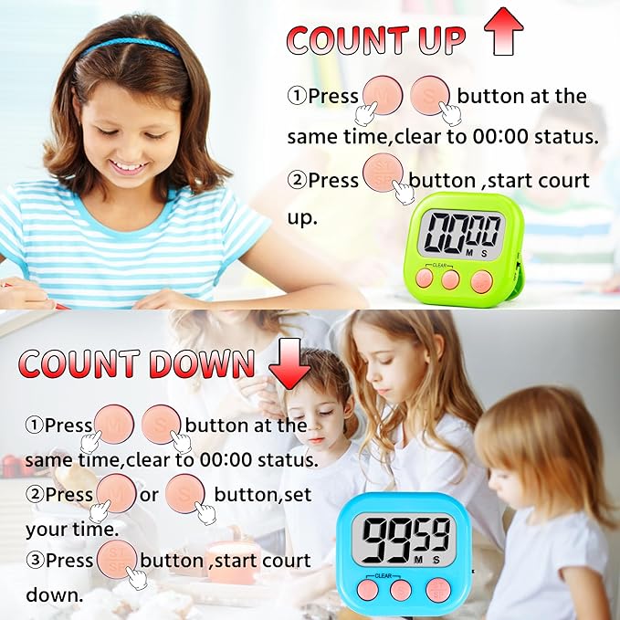 Timer for Kids Teachers Digital Kitchen Timers for Cooking Large Magnetic Classroom Timer 4Pack-Blue Green
