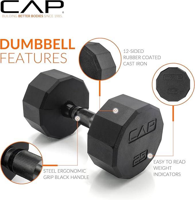 CAP Barbell 150 LB Coated Hex Dumbbell Weight Set with Vertical Rack | Multiple Options