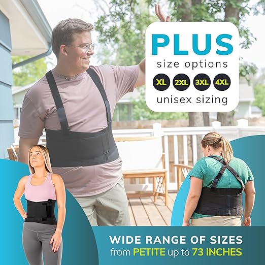 BraceAbility Work Back Brace - Removable Suspender Shoulder Straps for Heavy Lifting Safety - Industrial Lower Back Pain Protection Belt for Men and Women in Construction, Moving, Warehouse Jobs (M)