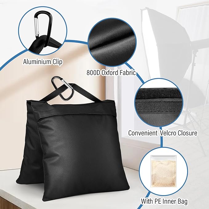 Sandbags Weight Bags for Photo Studio Photography Video Equipment, 4 Packs Empty Sandbag Set for Backdrop Stand, Photo Tripod, Canopy, Pop up Tent, Umbrella Base, Picnic Table,Fishing Chair