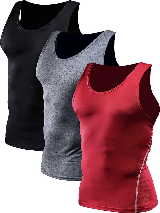 NELEUS Men's 3 Pack Athletic Compression Under Base Layer Sport Tank Top