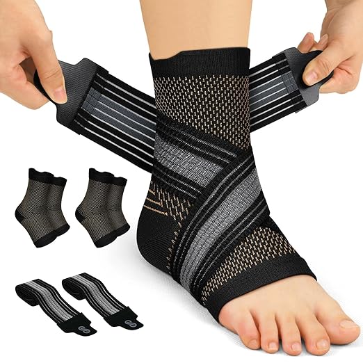 PAPLUS 2 Pairs Ankle Braces for Men & Women Plantar Fasciitis Relief- Adjustable Ankle Support for Foot Pain, Achilles Tendonitis Brace - with Removable Strap for Swelling Nude