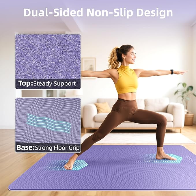 Extra Large Yoga Mat – 72"x48" or 78"x57", 1/4"–1/2" Thick Mat for Women & Men, TPE Non-Slip Pilates Mat for Home Gym, Yoga, Stretching, Meditation