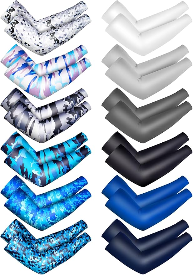 12 Pairs Sports Arm Sleeves for Kids Basketball Baseball Arm Sleeves UV Sun Protection Cooling Arm Cover Sleeve
