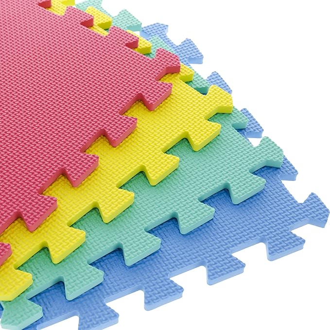 Interlocking Floor Mats - 16-Piece Nontoxic Exercise Mat or Play Mat for Toddlers, Babies or Kids - Foam Padding for Home Gym by Stalwart (Multicolor)