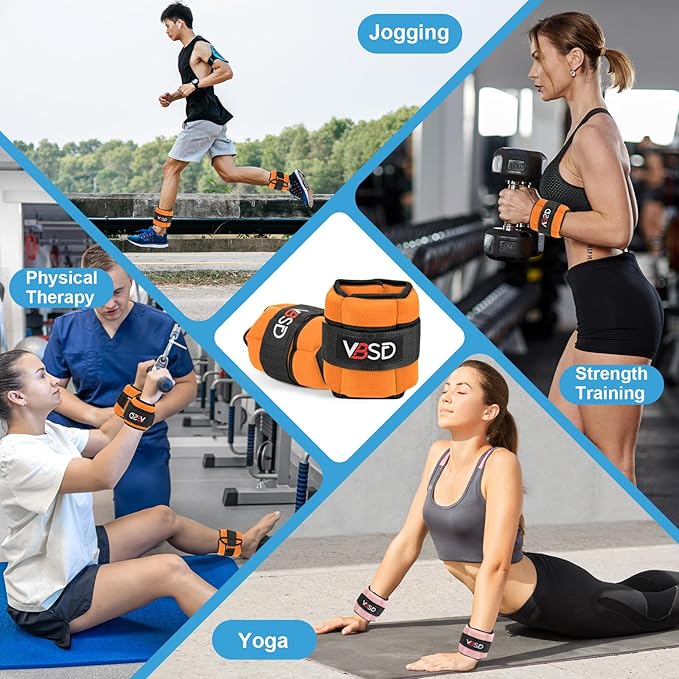 VBSD Adjustable Ankle Weights for Men Women, 2 4 6 8 10 lbs 1 Pair Leg Weight Straps, Weighted Ankle Weight Set with Removable Sandbags for Walking Running Yoga Physical Therapy Gym Home Workout