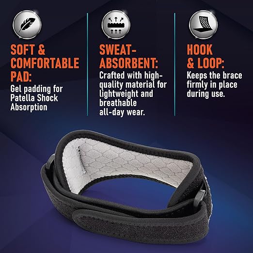 PhysFlex 2 Pack Patella Knee Brace - Knee Support and Pain Relief, Running, Hiking, Basketball, Jumpers Knee, Tendonitis, Adjustable Strap Patellar Tendon Stabilizer (Gray)