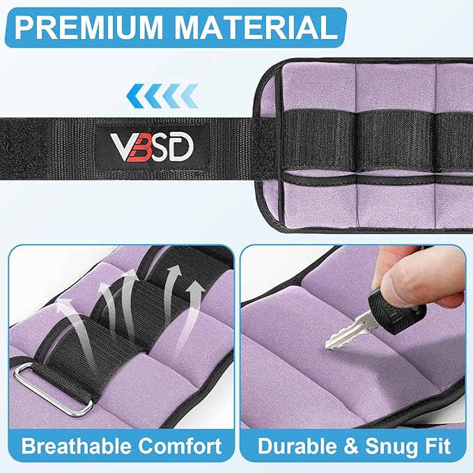 VBSD Adjustable Ankle Weights for Men Women, 2 4 6 8 10 lbs 1 Pair Leg Weight Straps, Weighted Ankle Weight Set with Removable Sandbags for Walking Running Yoga Physical Therapy Gym Home Workout