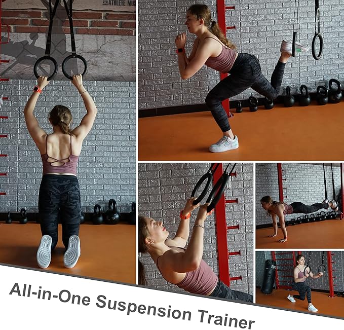 QUOLIX Gymnastic Rings with Adjustable Straps, Non-Slip Pull Up Rings with Straps, 1300lbs Exercise Rings with Straps for Home, Gymnastics Rings for Home Gym, Workout, Exercise, Training, Calisthenic