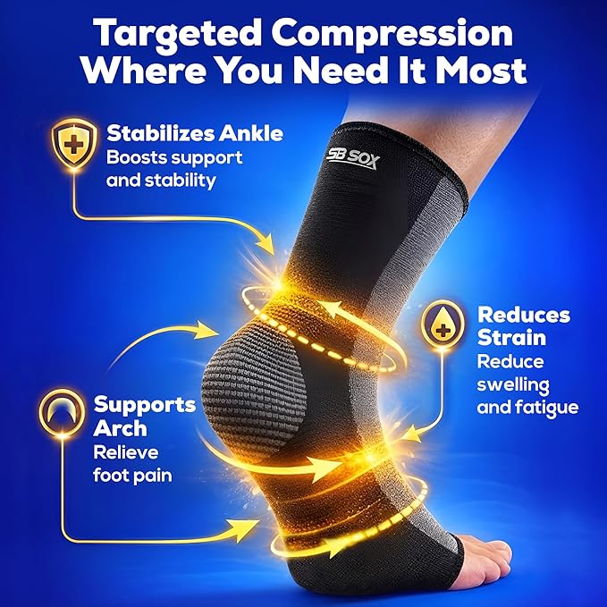 SB SOX Ankle Compression Sleeve for Men and Women (1 Pair) - Ankle Brace Support Stabilizer for Sprained Ankle, Achilles Tendonitis, Sports