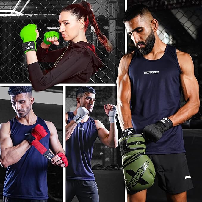 WYOX Gel Boxing Hand Wraps Inner Gloves for Men & Women – 80cm Quick Wrist Strap, Padded Knuckle Support, Fingerless MMA Muay Thai Kickboxing Wraps for Training, Punching & Martial Arts